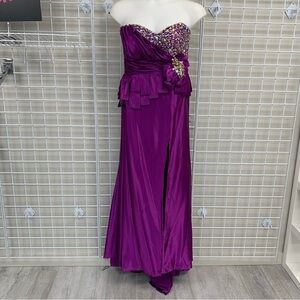 Tony Bowls JEWELED Y2k Strapless Purple Formal Gown. Size 16